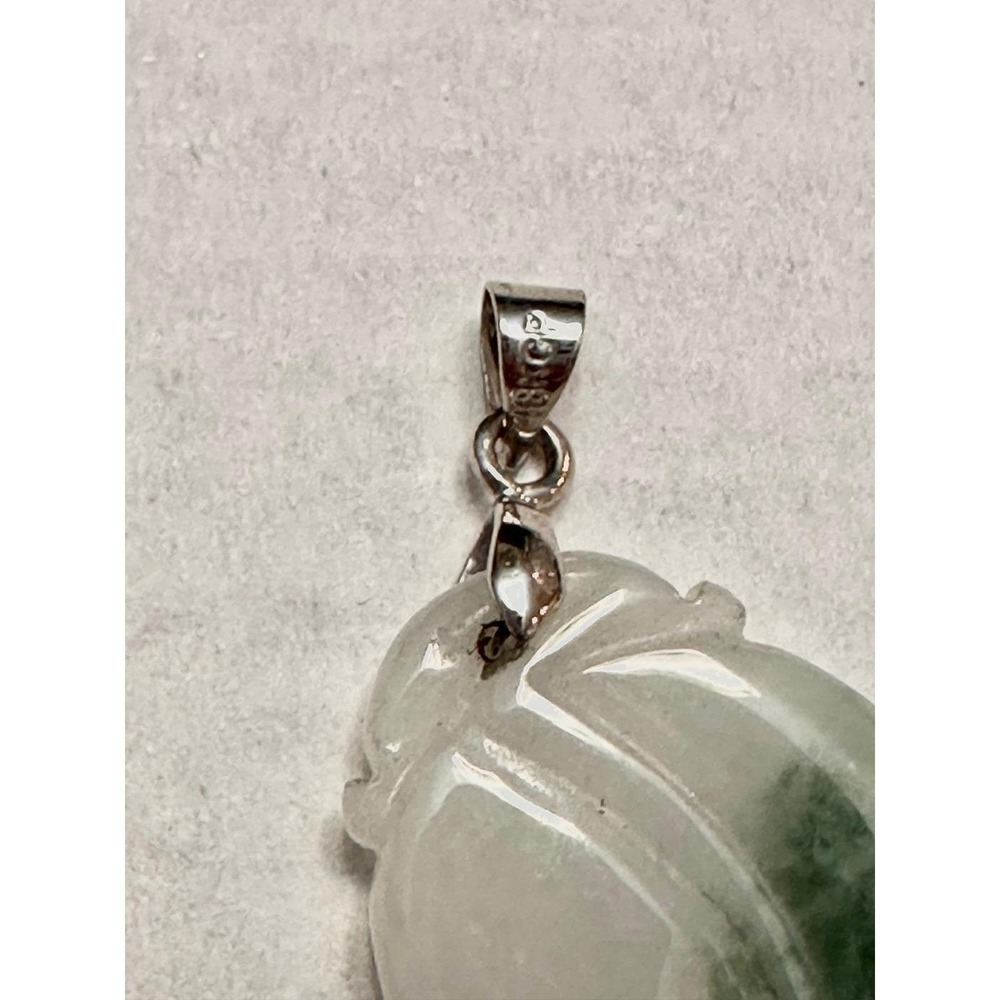 18K GP White Gold Carved Icy White Green Jadeite Jade Dragon Ruyi Pendant 4.5cm - Picture 5 of 15